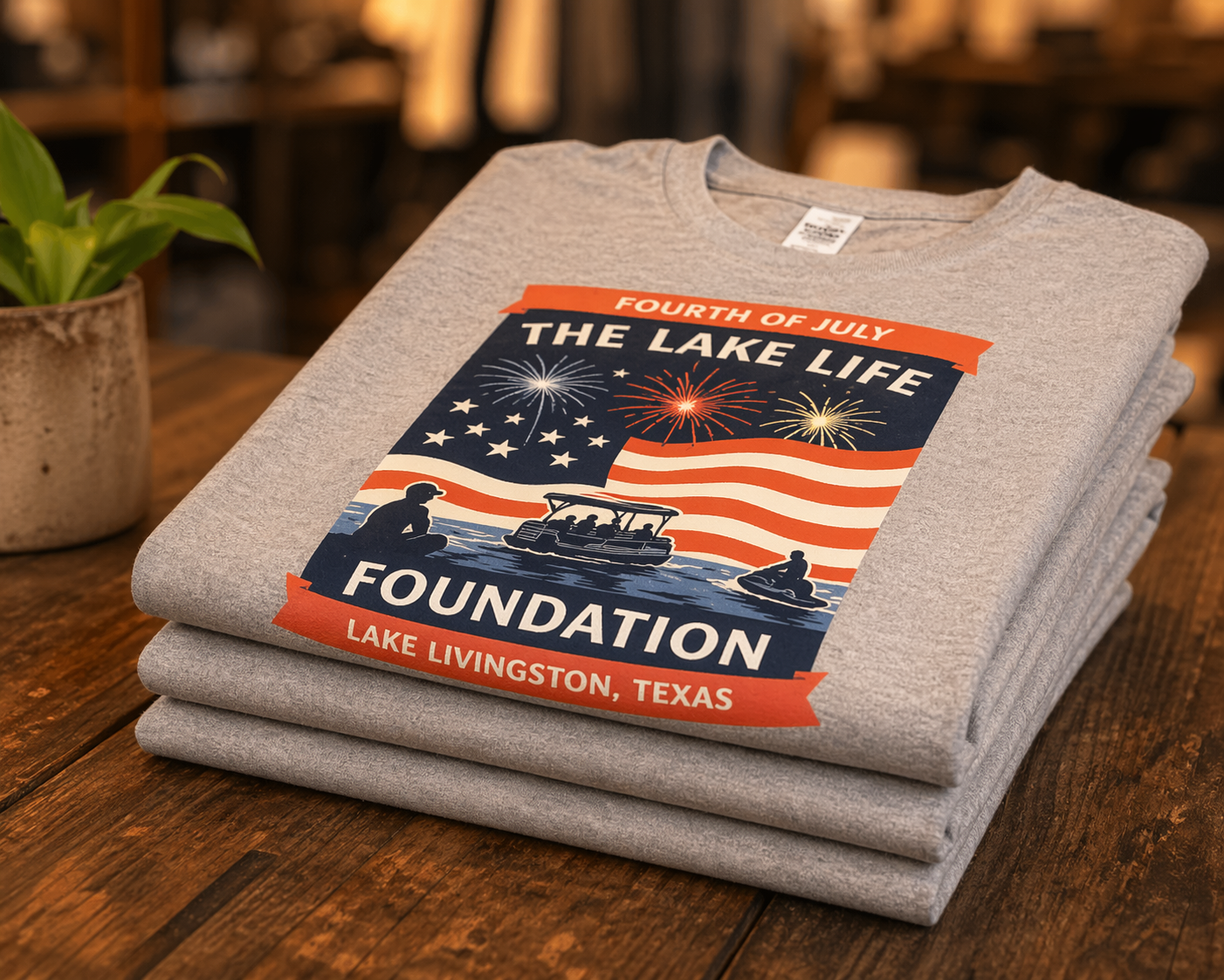 Lake Life Foundation DTF printed t-shirt flat lay - Lakeside Ink & Threadz, Onalaska TX