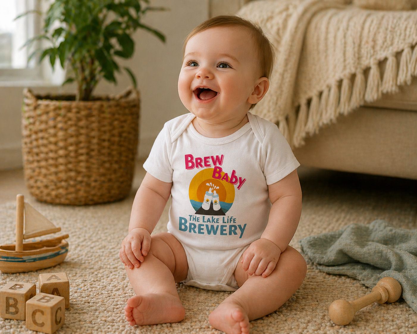 Brew Baby Brewery custom branded onesie on baby - Lakeside Ink & Threadz, Onalaska TX